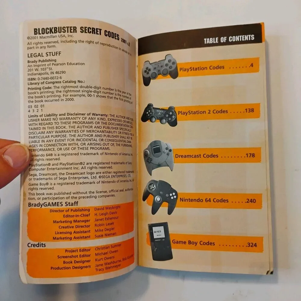Brady Games Blockbuster Secret Codes 2001 Volume 2 PS PS2 N64 Game Boy Dreamcast